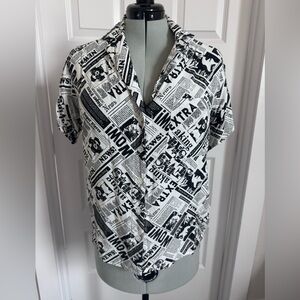 Self Esteem Black and White Newspaper-Print Short Sleeve Shirt